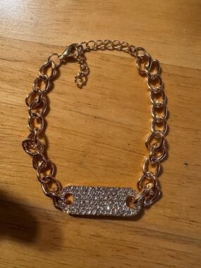 Gold Tone Rhinestone Rectangle Chain Bracelet